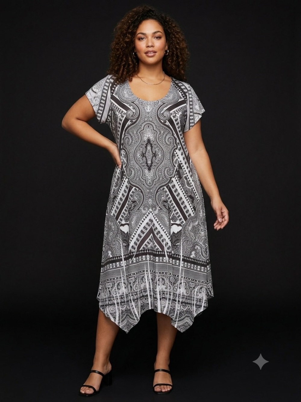 Plus Size Black & White Paisley Maxi Dress plus size XL